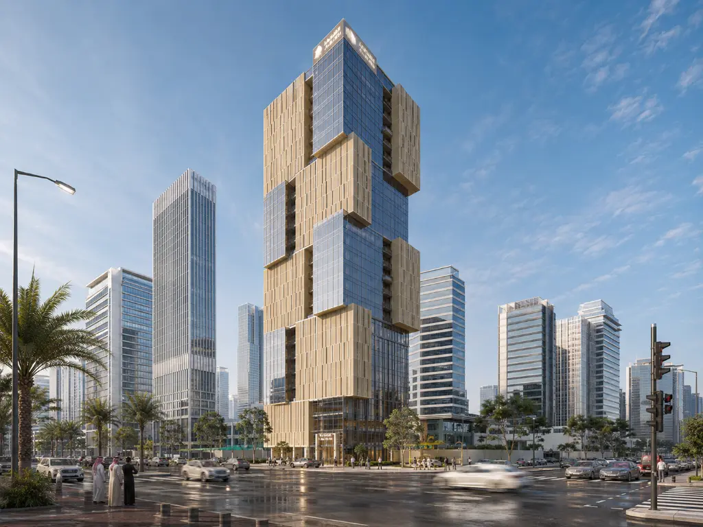 مشروع برج حي الصحافة الإداري – الرياض 26000 م2 2 تصميم برج إداري على مساحة 26000 متر مربع
