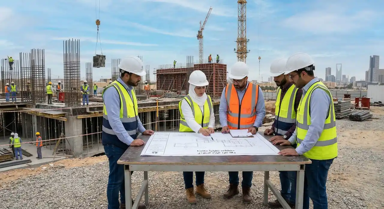  التزام أفضل شركة مقاولات بالسعودية بتطبيق كود البناء السعودي في مشاريع الخرسانة لاحقة الشد.