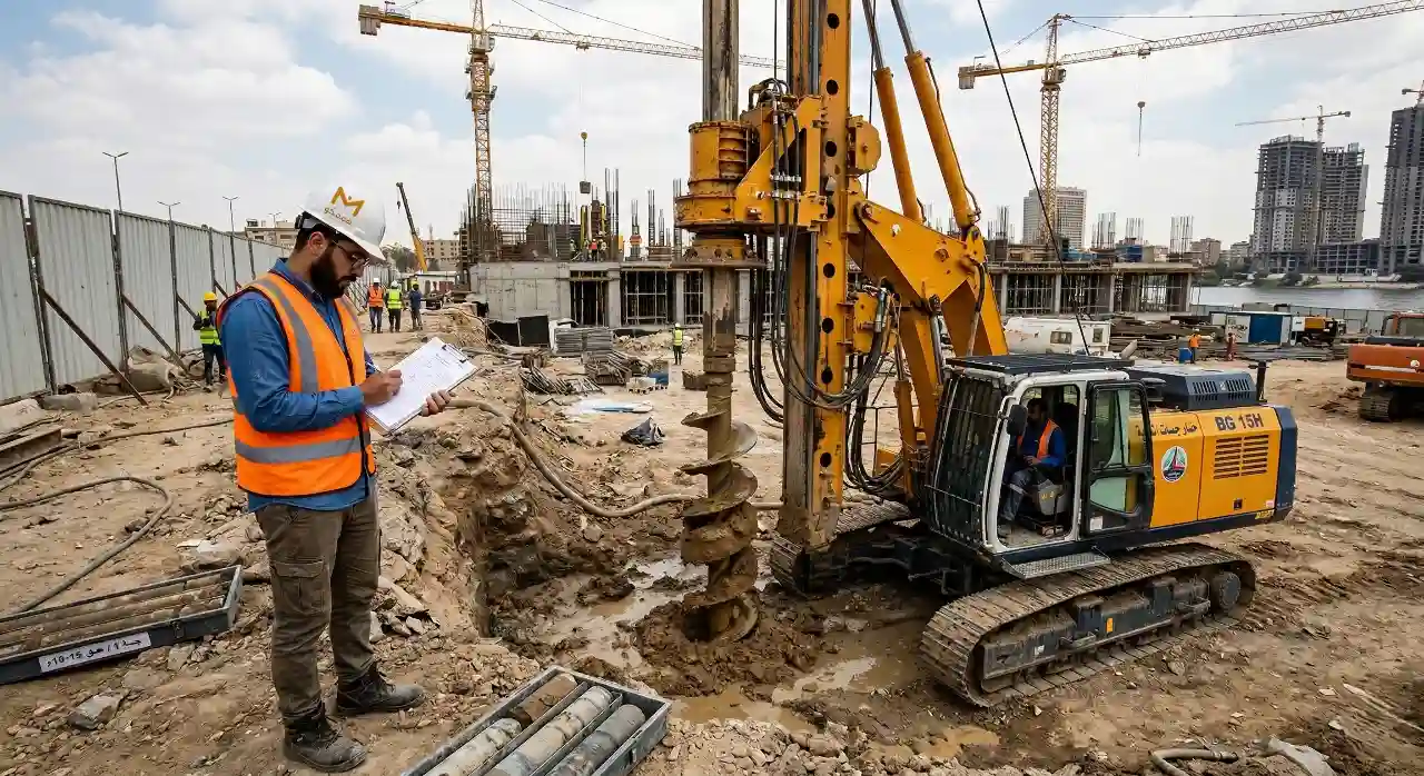 فحص التربة قبل البناء وتحديد نوع الأساسات السطحية والعميقة لمشاريع المقاولات