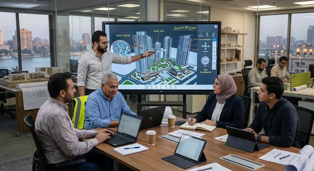 دليلك الشامل لـ استخدام أنظمة الـ BIM في إدارة مشاريع المقاولات 5 فريق همم العروبة المقاول العام الأفضل في استخدام تكنولوجيا البناء في السعودية.