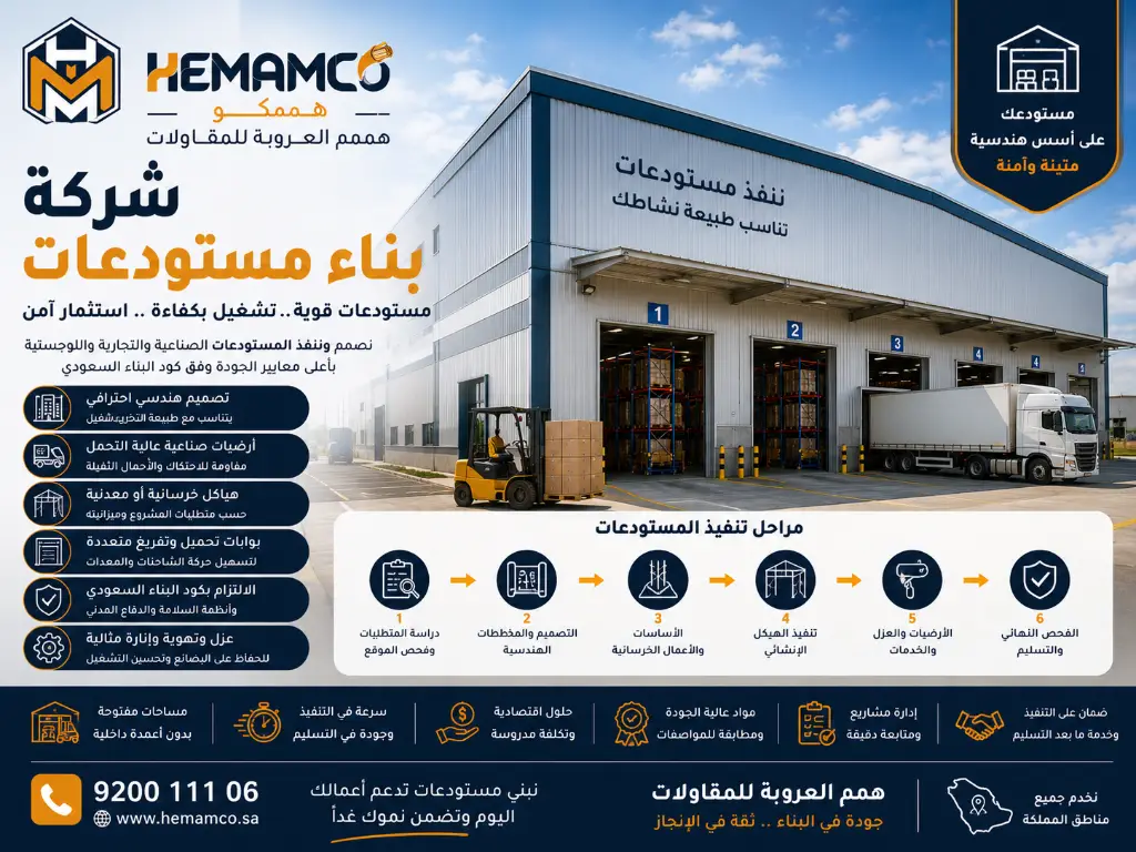 شركة بناء مستودعات في السعودية لتنفيذ مستودعات صناعية ولوجستية