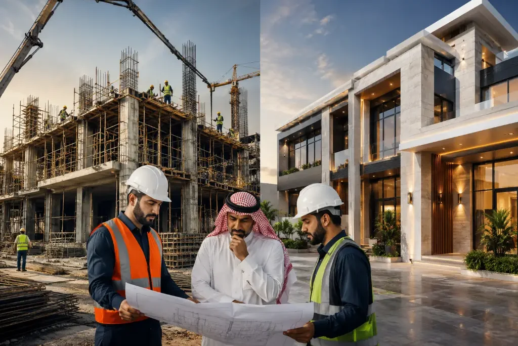 الفرق بين مقاول عظم ومقاول تسليم مفتاح في تنفيذ المشاريع