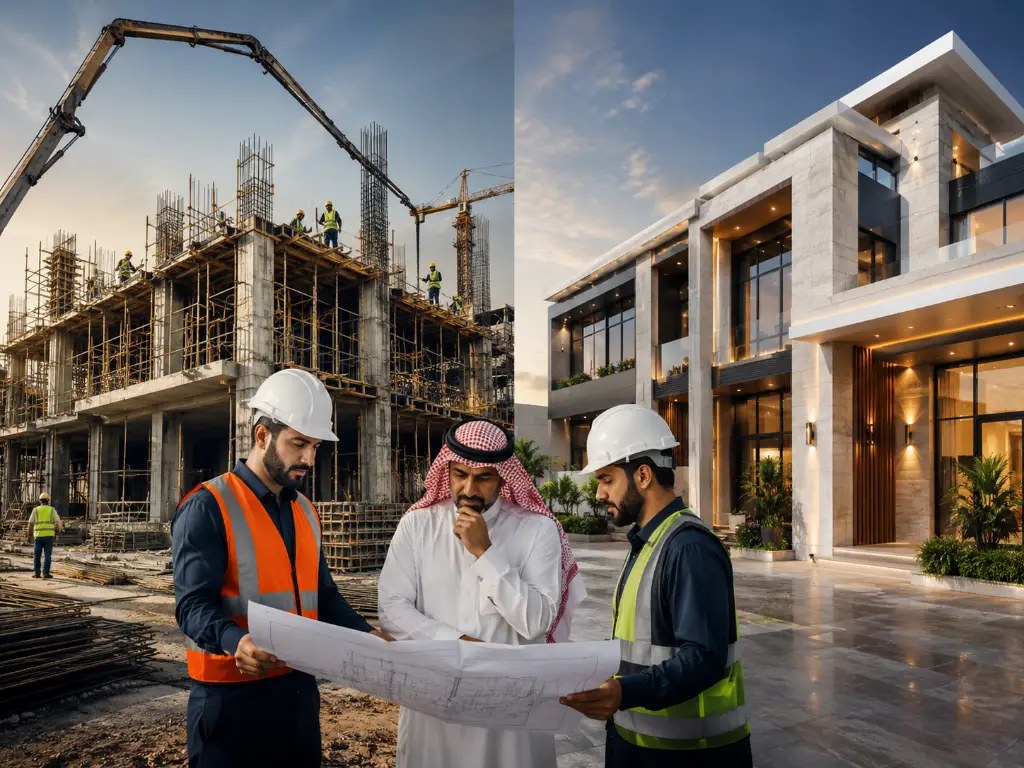 الفرق بين مقاول عظم ومقاول تسليم مفتاح في تنفيذ المشاريع